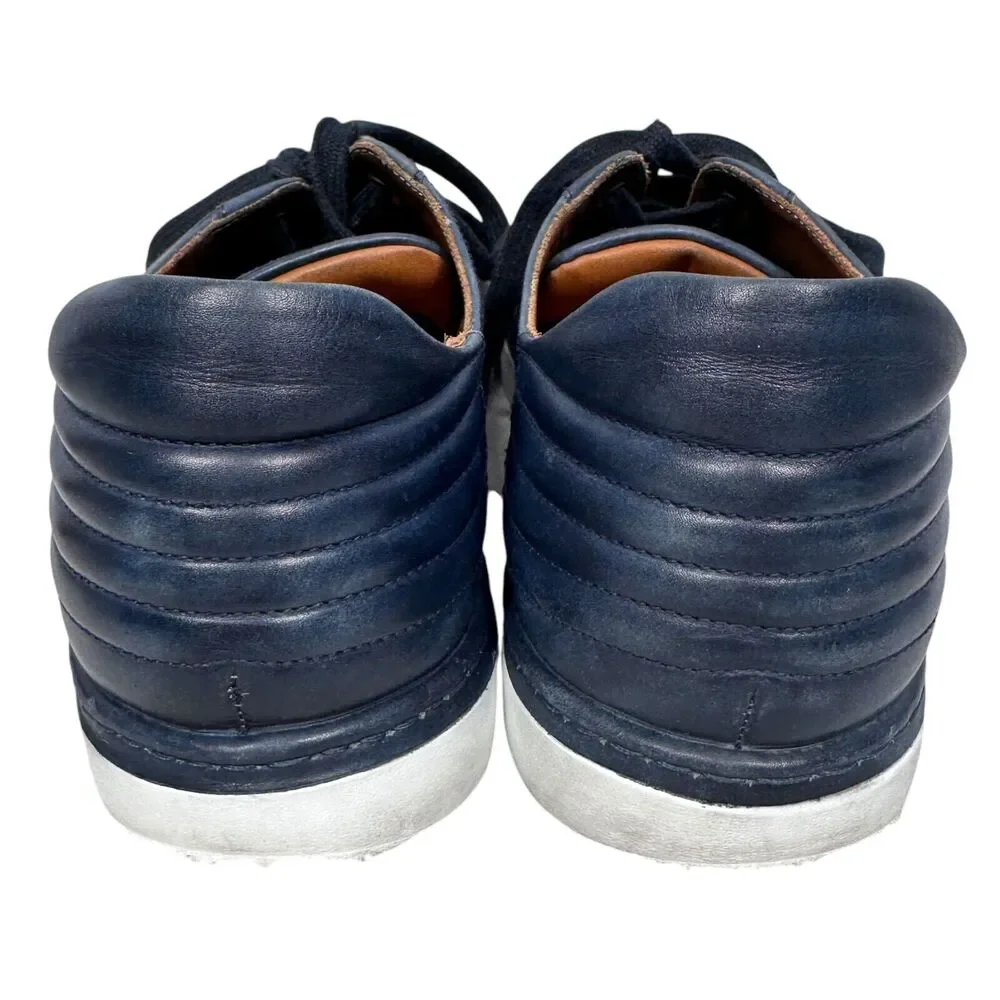 Bontoni‎ Burnished Leather Sneakers Men’s 11.5 Dark Blue Shoes $650 Lace Up